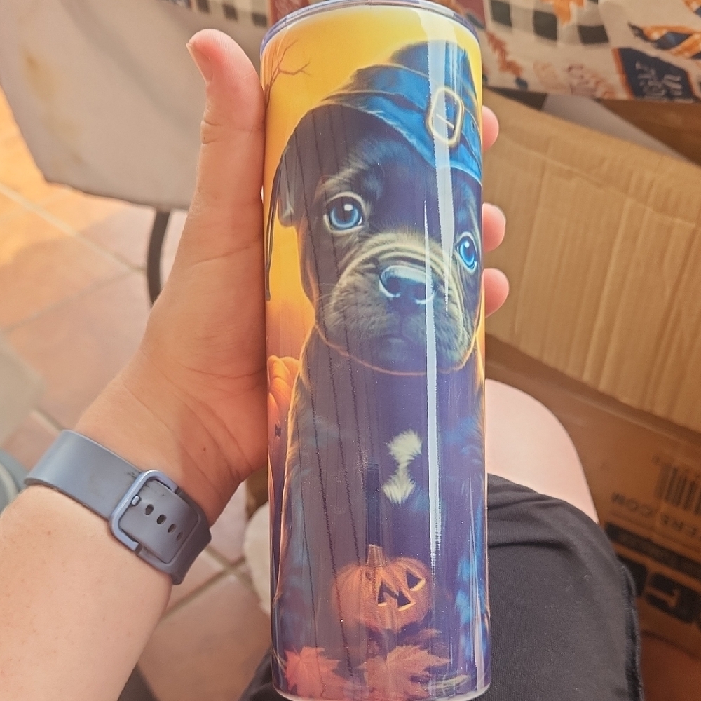 Charming Halloween Tumbler with Black Puppy Design